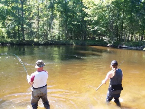 Two fisherman in a river